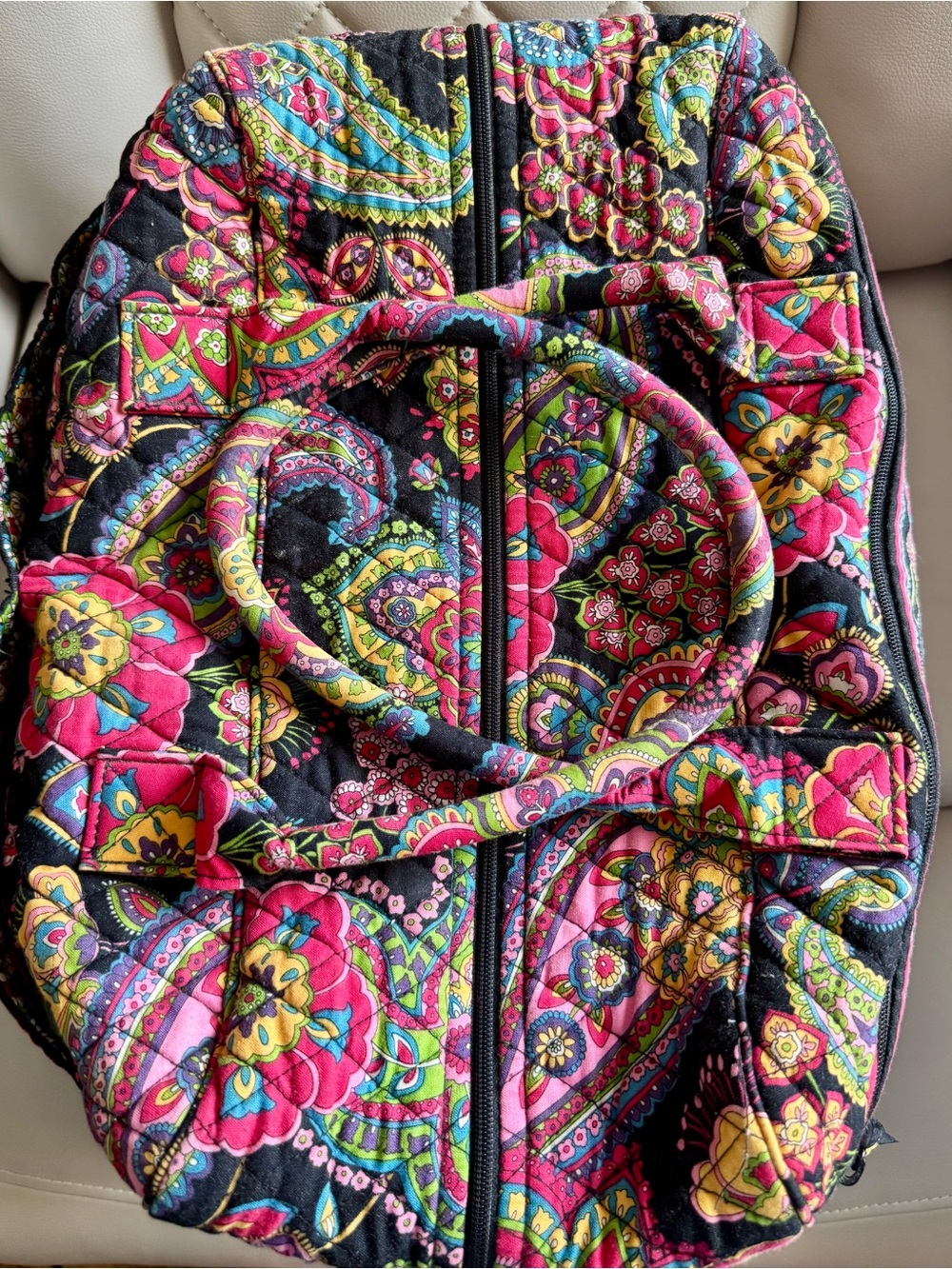Vera Bradley Quilted Travel Bag in Black, Pink, Yellow, Green, Blue - Picture 3 of 7